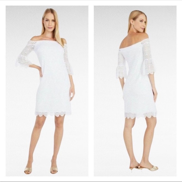 White lilly Pulitzer off the shoulder lace dress - Picture 3 of 3